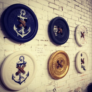 Blue Button with White Anchor paired with White Anchor Button