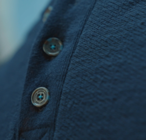 Blue Camo Buttons on Boston Button Factory Mens Henley